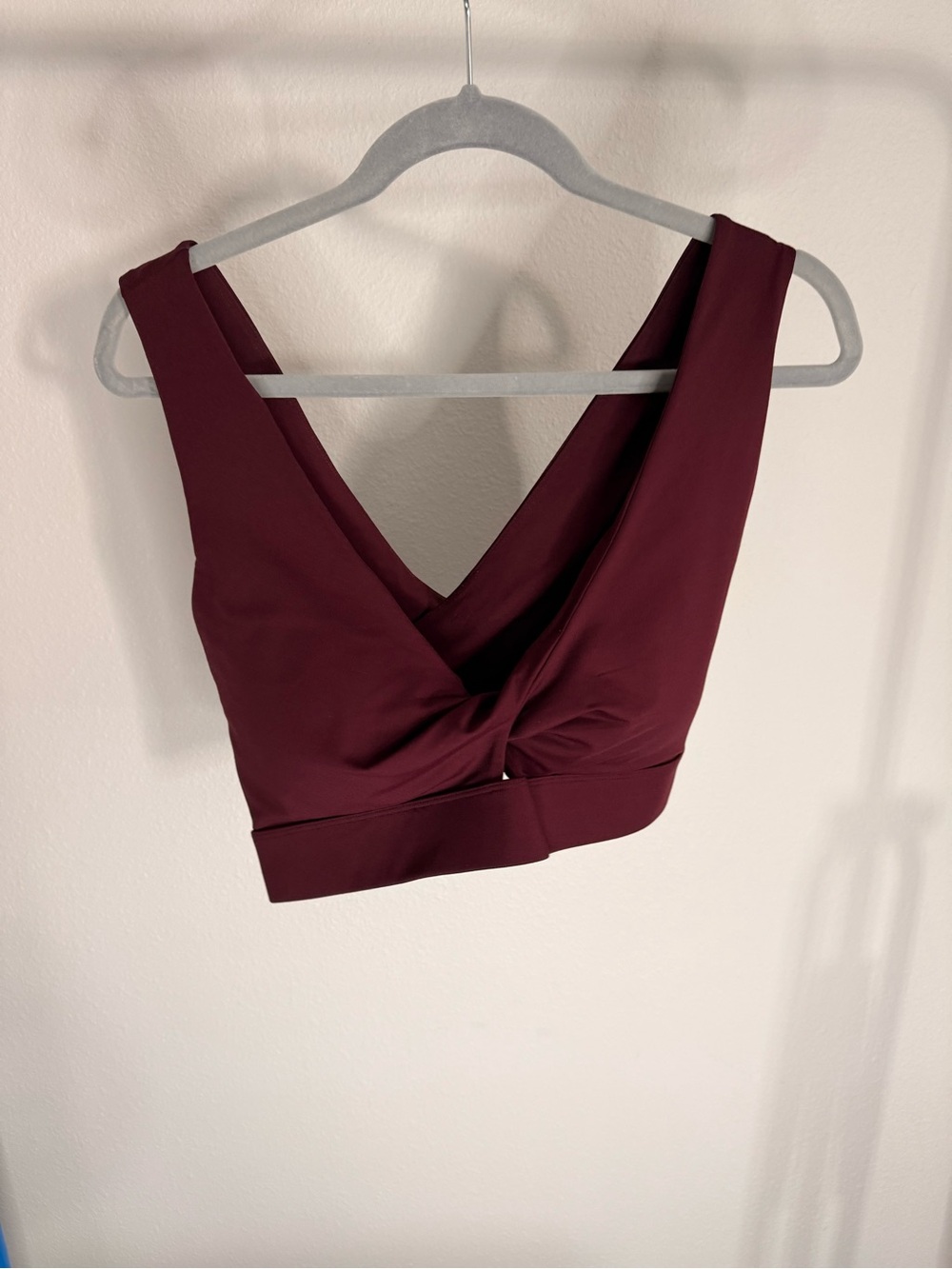 Fabletics Burgundy V-Neck Twist-Front Sports Bra